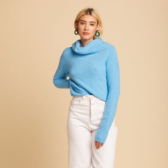 FREE PEOPLE | STORMY DUSTY BLUE BOHO FUZZY SWEATER - Picture 4 of 5